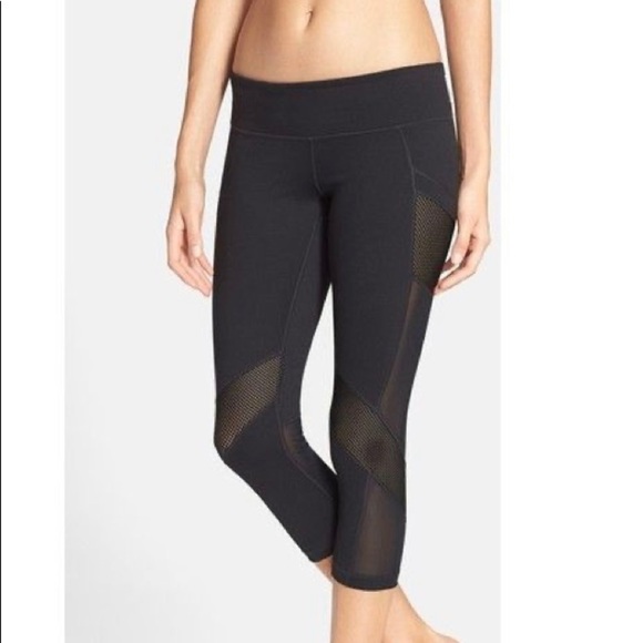Zella Luminous Mesh Inset Crop Leggings Black - Picture 1 of 8